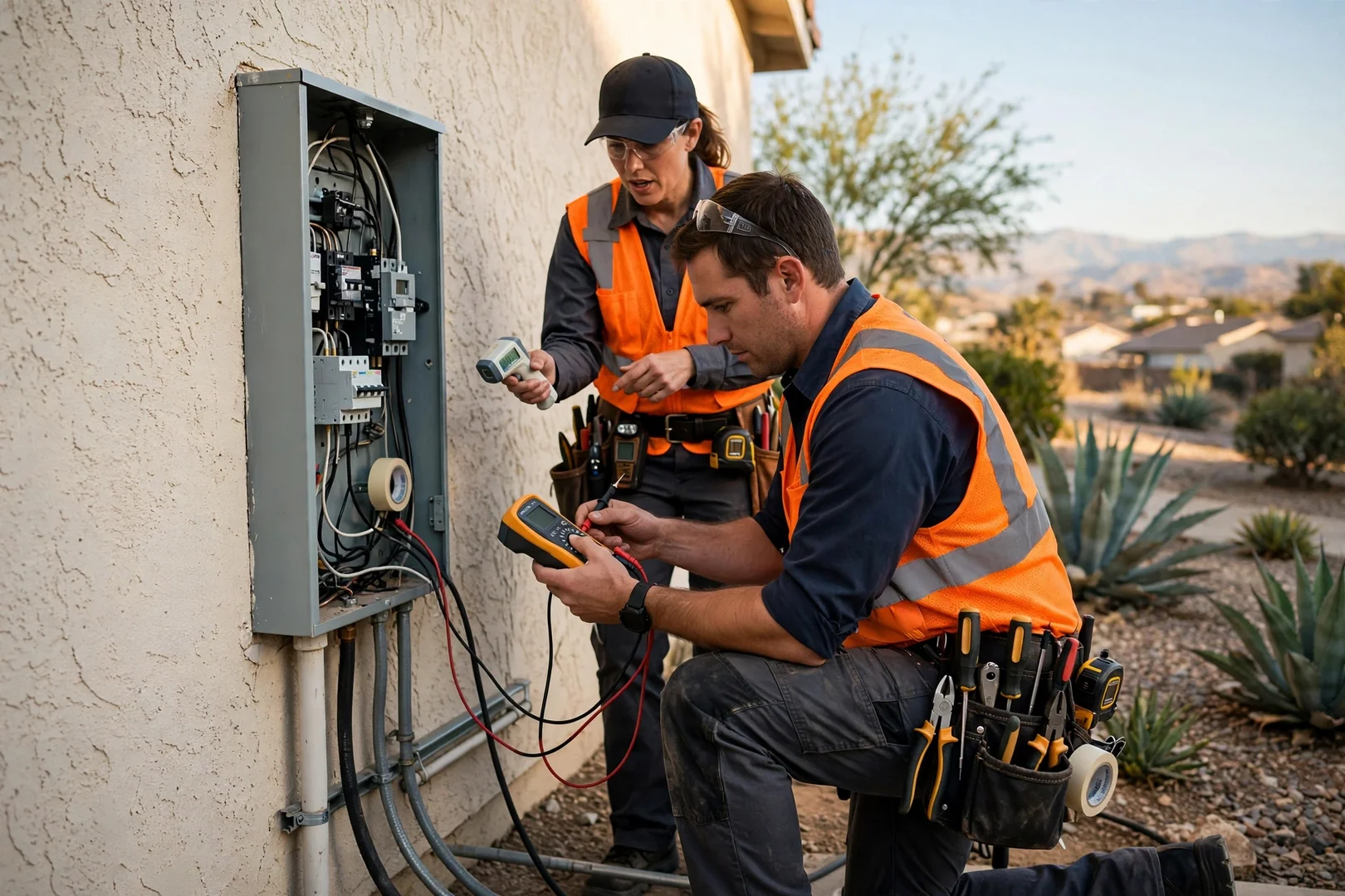 Electrician mounting a fan-rated brace box before installing a ceiling fan in a Fontana home