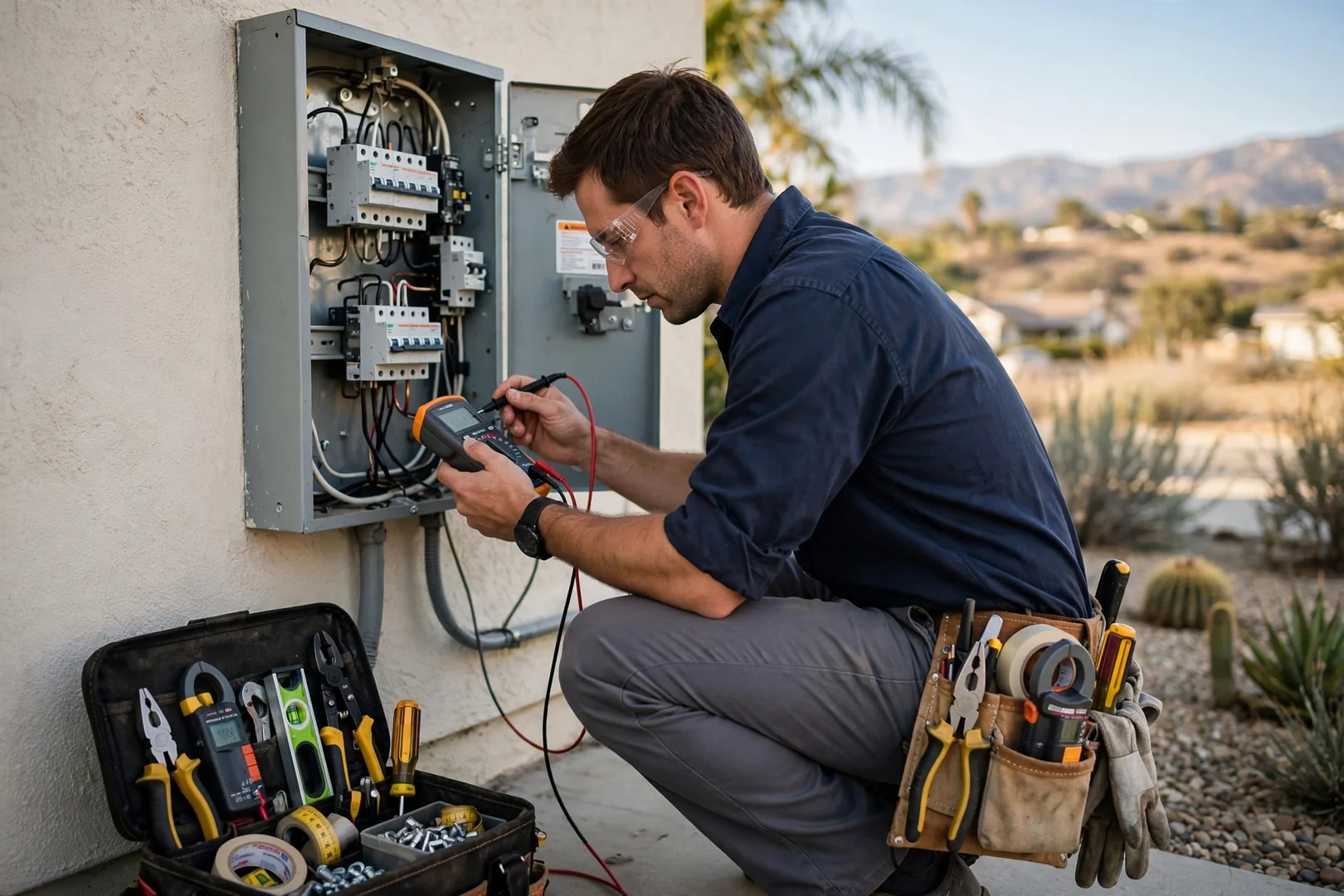 Technician reviewing written estimate with Fontana homeowner