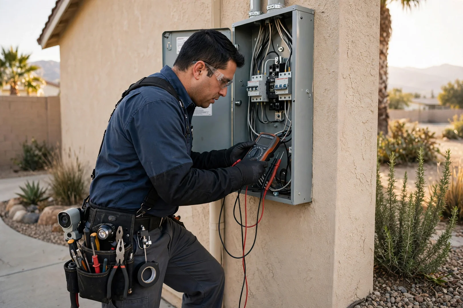 Electrician mounting a Level 2 EV charger on a Fontana home garage wall